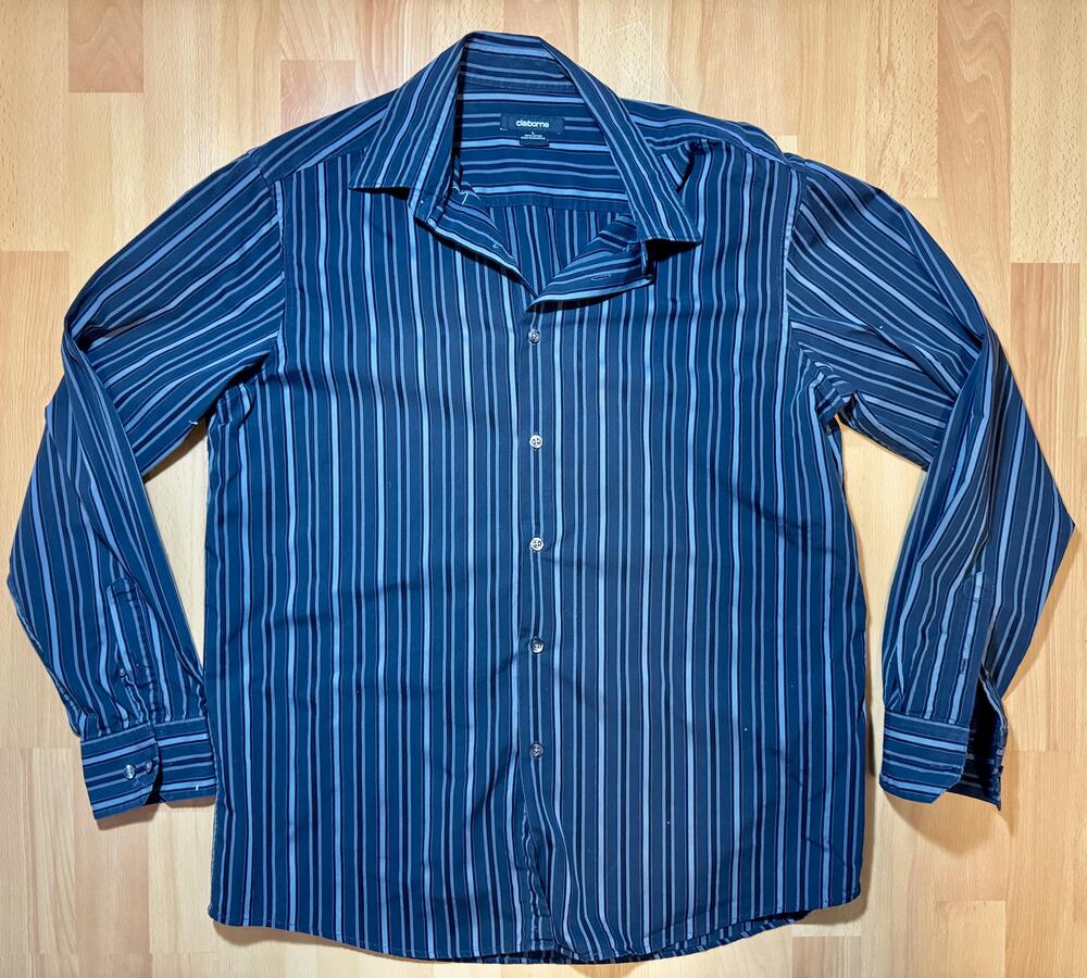 Claiborne Shirt Mens Large Blue Striped Button Up Long Sleeve Classic Fit Cotton